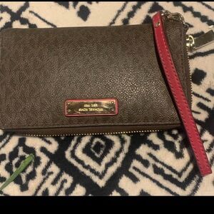 Michael Kors Brown Wristlet with Red Trim